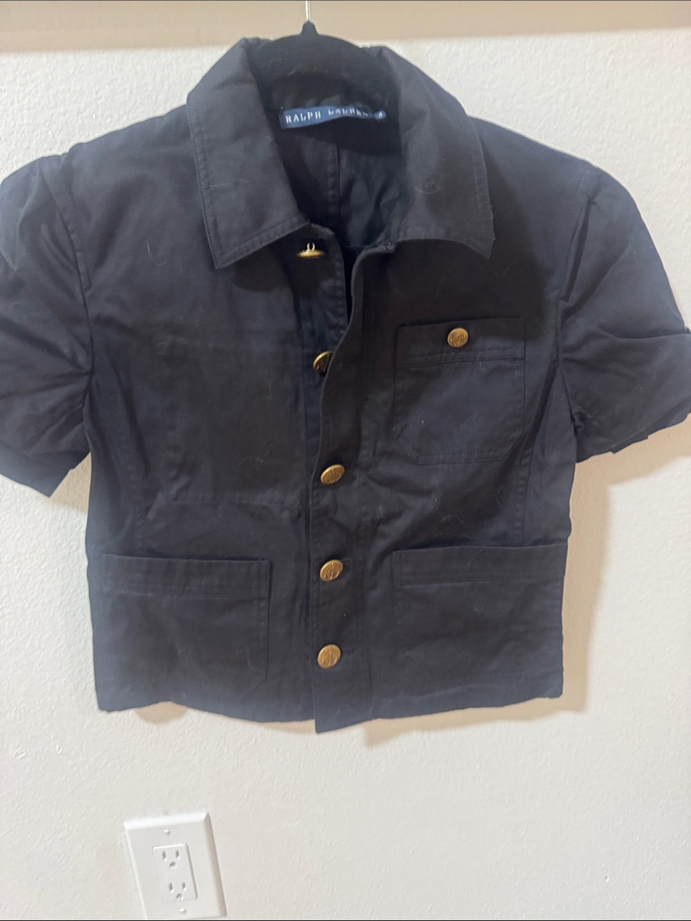 Vintage Ralph Lauren Black Short-Sleeve Button-Front Shirt Jacket